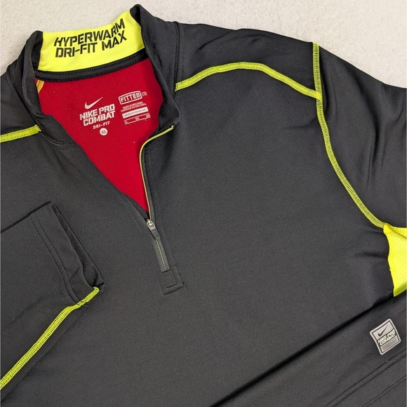 Nike Men's XL Pro Combat Hyperwarm Dri-Fit Max 1/4 Zip Black Neon Logo On Collar - Picture 1 of 9